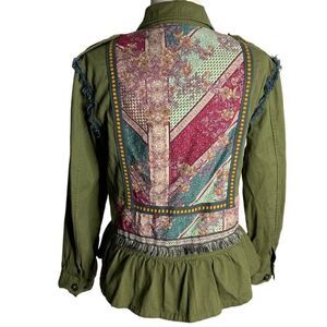 Matilda Jane Moments with You Jacket S Army Green Buttons Pockets Patchwork